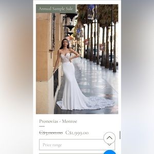 *SOLD! Pronovios Monroe Strapless Wedding Dress! Purchased $2258.87 with taxes.